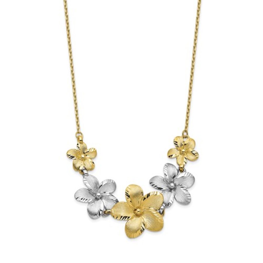 10k Two-Tone Yellow And White Gold Polished Brushed DC Flower Link Necklace 991$
